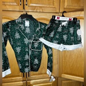 3pc Green and White Pajama Set